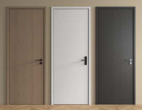 现代单开门 平开门 卧室门 木门 门把手su模型