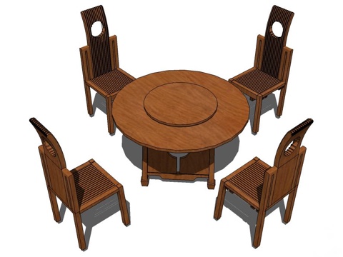 实木桌椅 桌椅 休闲桌椅 圆餐桌椅 浅色桌椅 家桌椅免费su模型