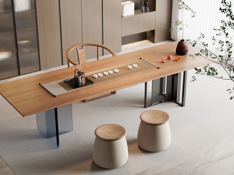 现代茶桌椅 茶台 茶具su模型