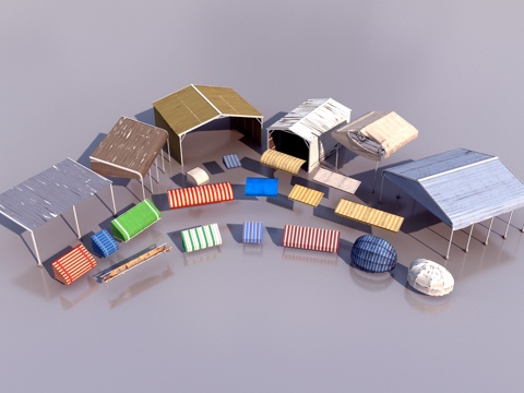  帐篷雨棚组合3d模型 