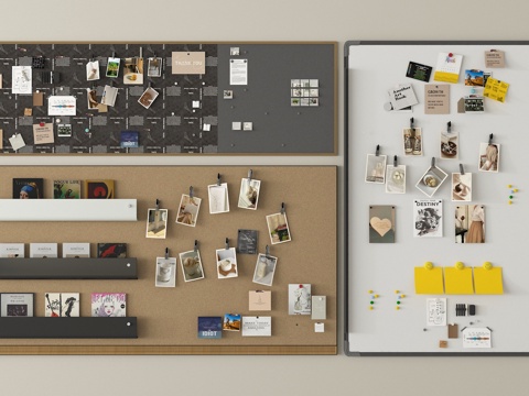 现代洞洞板 墙饰 照片墙 置物架 黑白版 便签墙su模型