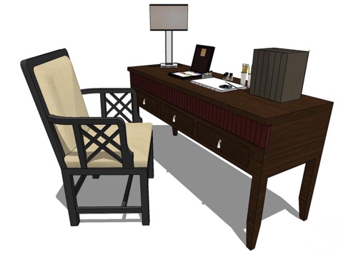实木桌椅 桌椅 休闲桌椅 书桌椅 浅色桌椅 家用桌椅su模型