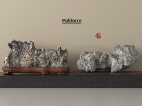 新中式石头雕塑 雕塑摆件su模型