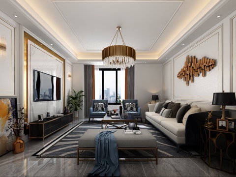  简欧客厅 后现代 轻奢3d模型 