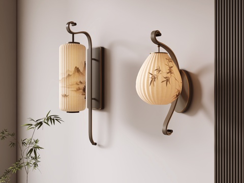 新中式壁灯su模型