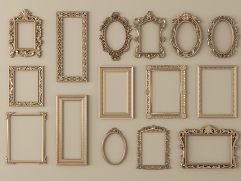 法式相框 装饰画框su模型