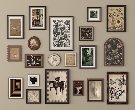 法式挂画组合 装饰挂画 画框su模型