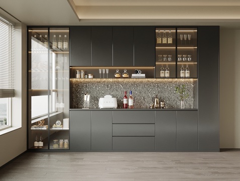 现代意式酒柜 餐边柜su模型