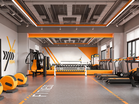 现代健身房 健身器材 跑步机su模型