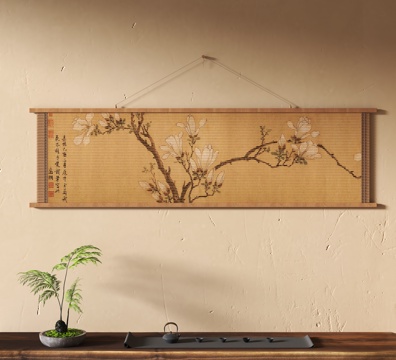 中式装饰挂画 茶具摆件su模型