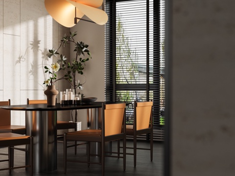  现代别墅餐厅 餐桌椅 吊灯3d模型 