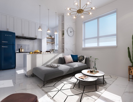  现代轻奢客餐厅厨房组合3d模型 