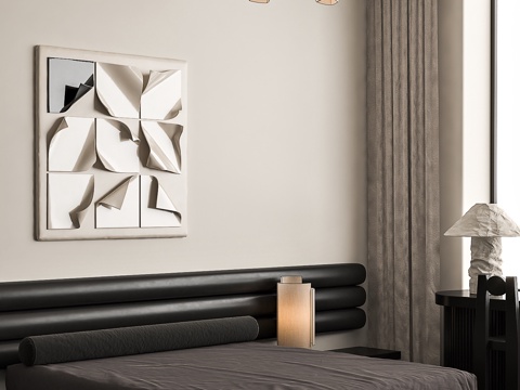 现代极简卧室 吊灯 挂画su模型