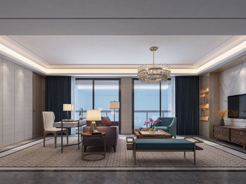  现代客厅 沙发 电视柜 书桌组合3d模型 