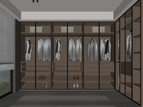 现代衣帽间 玻璃衣柜su模型