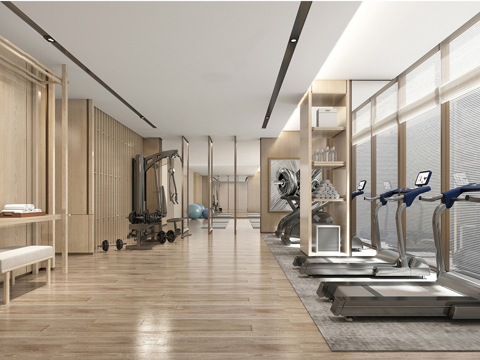 现代健身房 健身器材 跑步机su模型