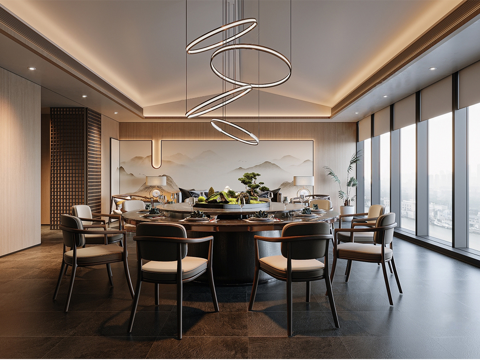 新中式包厢 包厢餐桌椅su模型