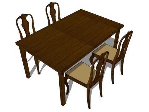 实木桌椅 桌椅 休闲桌椅 餐桌椅 浅色桌椅 家用桌椅su模型