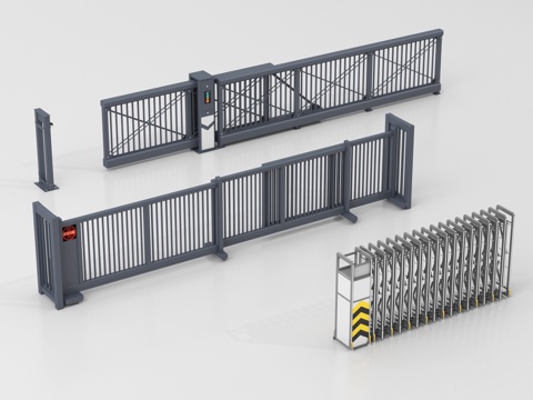 现代道闸栏杆 伸缩门 闸门su模型