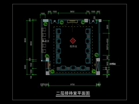 120平米接待室平面方案cad施工图