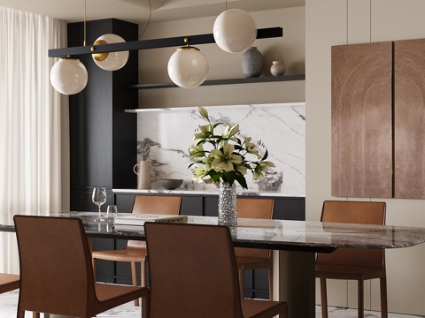 现代轻奢家居餐厅 餐桌椅su模型