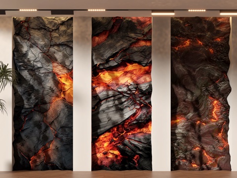 现代透光火山石背景墙su模型