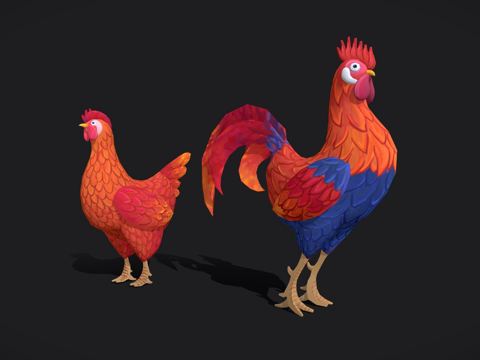 手绘公鸡与母鸡su模型