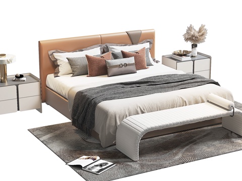  现代双人床 落地床 有床头靠背 落地床3d模型 