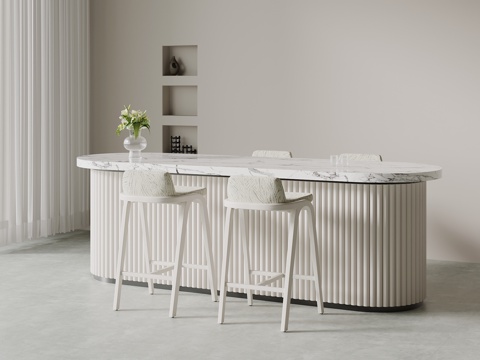 现代简约岛台 餐桌椅su模型