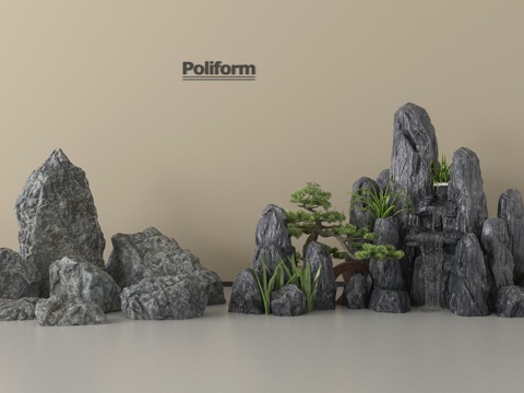  中式假山石头 景观石头 庭院小品3d模型 