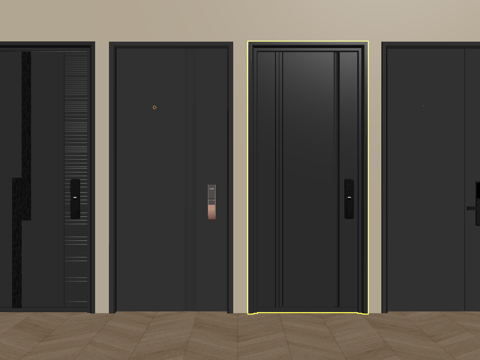 现代防盗门组合 单开门 平开门 指纹锁门su模型