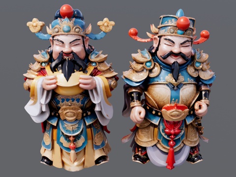 两个财神雕塑组合su模型