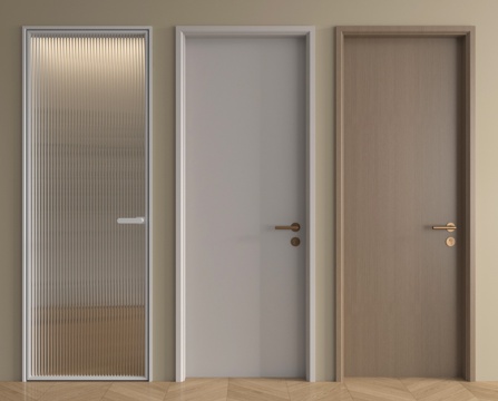 现代单开门 平开门 卧室门 木门 玻璃门 厨卫门 门把手su模型