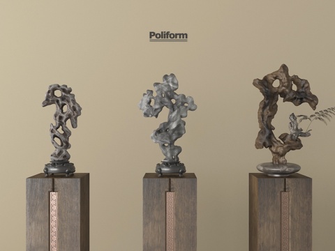 新中式太湖石摆件 太湖石雕塑摆件su模型