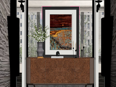 现代玄关 门厅 玄关柜 挂画su模型