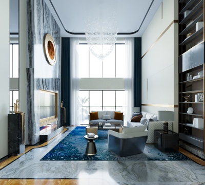  现代别墅客厅 沙发茶几3d模型 