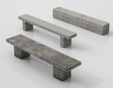 中式石凳 景观石凳 长条形 户外景观座凳su模型