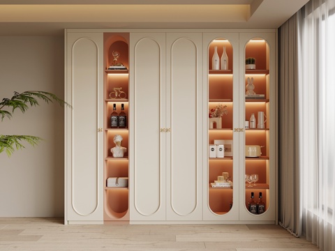 法式奶油风书柜su模型