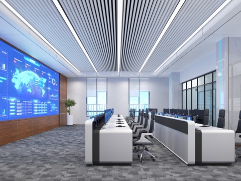  指挥中心 监控室 办公室 视频中心 指挥大厅 消防室 控制室3d模型 