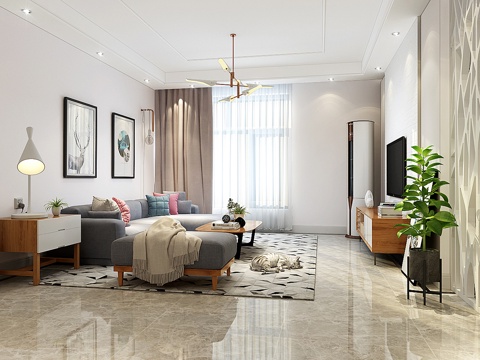  北欧风客餐厅及入户门厅3d模型 