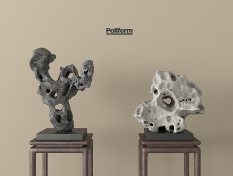 新中式太湖石摆件 太湖石雕塑摆件su模型