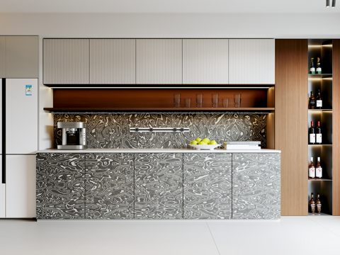 意式现代餐边柜 冰箱柜免费su模型