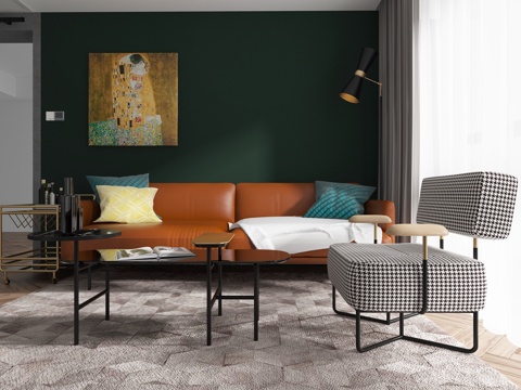  北欧客餐厅沙发茶几组合3d模型 