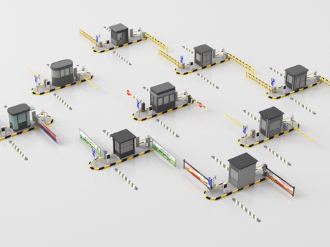  现代岗亭 道闸 收费杆3d模型 