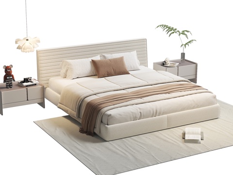  现代双人床 落地床 有床头靠背 落地床3d模型 