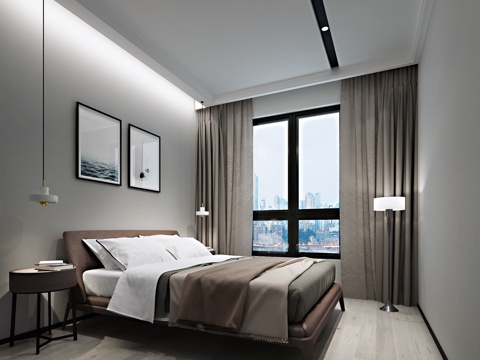  新中式现代简约北欧儿子房整体模型3d模型 