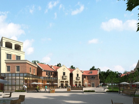  欧式古典商业街步行街3d模型 