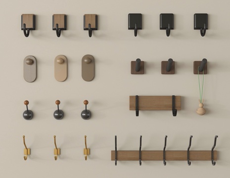 现代中古挂衣钩 挂钩 衣架su模型