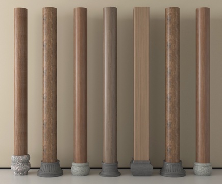 新中式柱子 木头柱子 圆柱 装饰柱子su模型