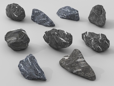  新中式假山石头 景观石头 庭院小品 黑石头3d模型 